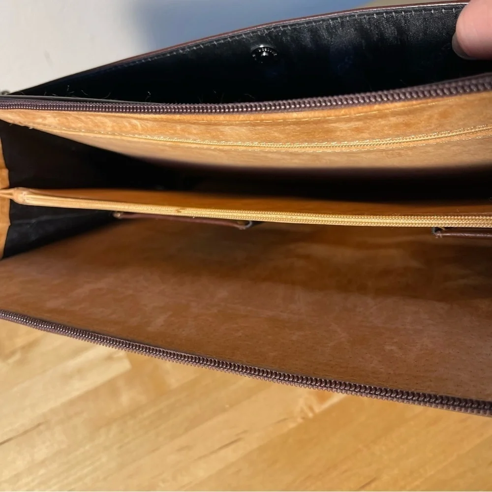 BOSS Hugo Boss Cognac Leather Executive Folio Zip Portfolio Organizer Briefcase